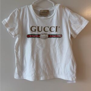 Gucci Kids White Tee with Red and Green Logo
